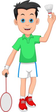 Beyaz arka planda badminton oynayan çocuk