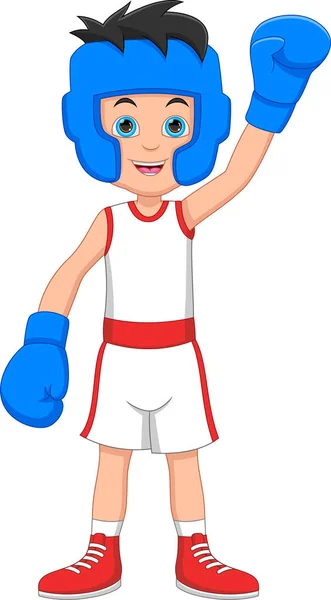 Boy Boxing Cartoon White Background — Stok Vektör