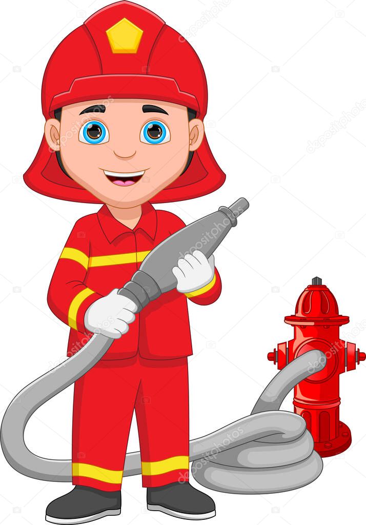 young firefighter cartoon on white background