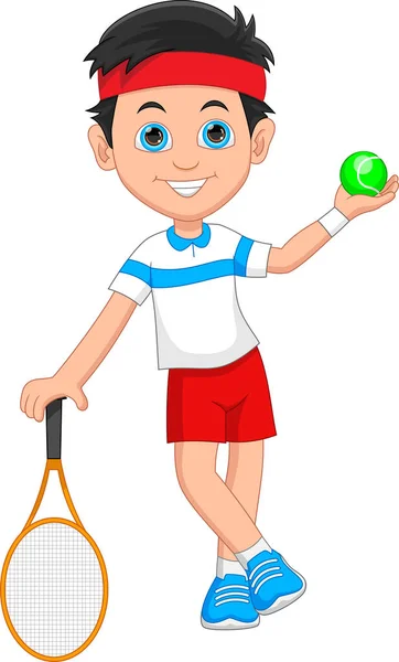 Little Boy Tennis Player Holding Racket Ball — Stockový vektor