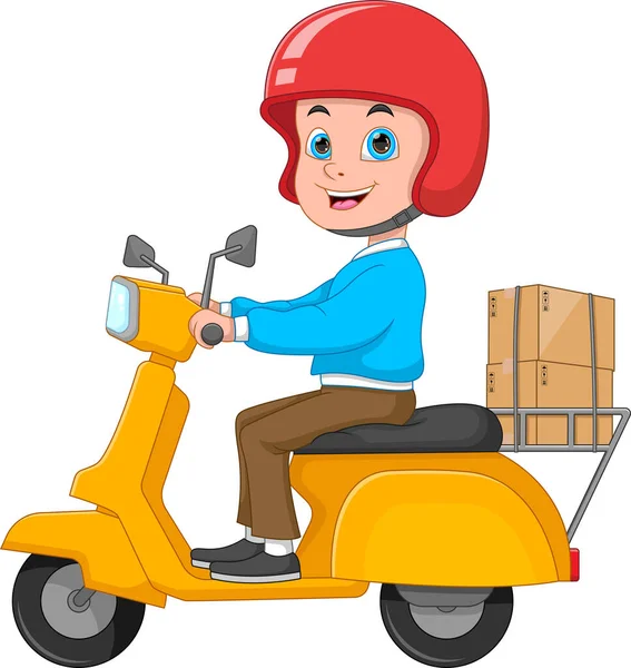Cartoon Delivery Boy Riding Scooter — Stockový vektor