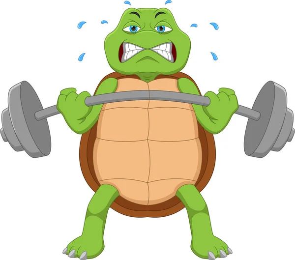 Cartoon Cute Turtle Lifting Weights — Stockvektor