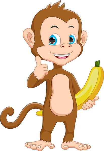 Desenho Animado Macaco Bonito Segurando Banana —  Vetores de Stock