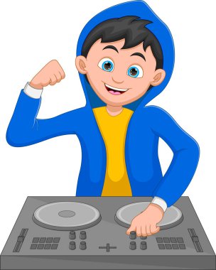 cartoon boy disc jockey on white background