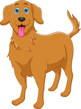 Beyaz arka planda izole edilmiş şirin köpek çizgi filmi.