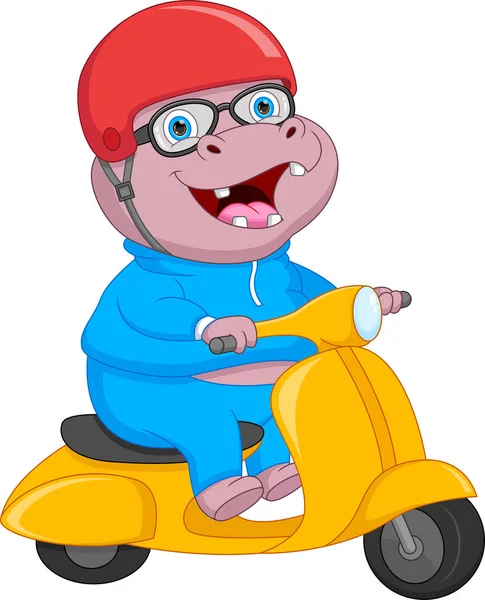 Cartoon Cute Hippo Riding Scooter — Vector de stock