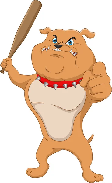 Bulldog Colère Tenant Bâton Baseball Dessin Animé — Image vectorielle