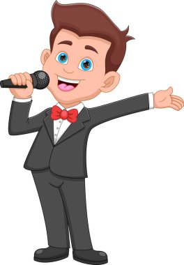 cute boy singing cartoon on white background