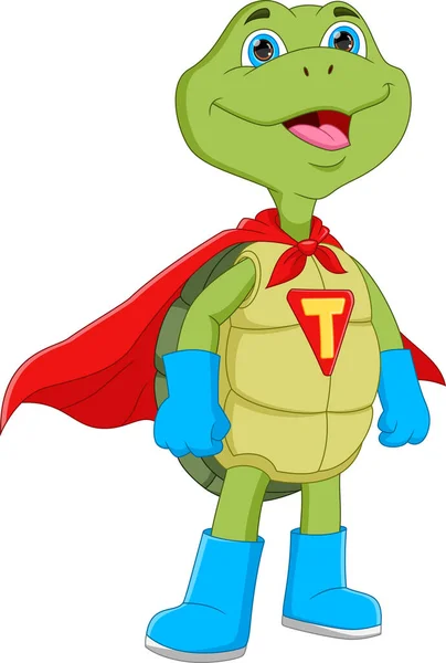 Cartoon Cute Turtle Superhero Costume — Stock Vector