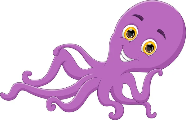 Cartoon Cute Octopus White Background — Stock Vector