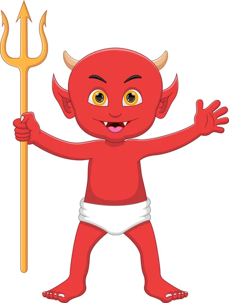 Cartoon Red Devil Holding Trident — ストックベクタ