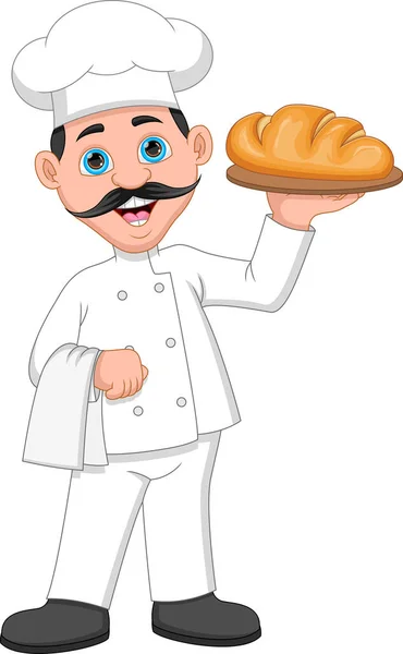 Chef Bread Tray Cartoon — Vettoriale Stock