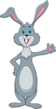 Beyaz arka planda sallanan sevimli tavşan çizgi filmi.