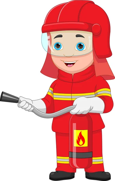 young firefighter cartoon on white background