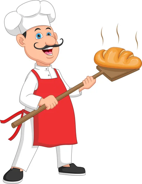 Šéfkuchař Horkým Chlebem Kreslené Bílém Pozadí — Stockový vektor