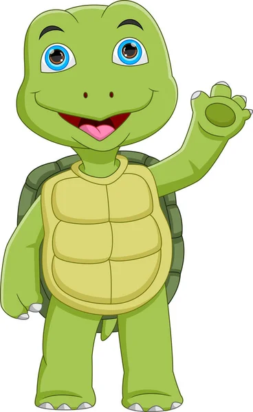 Cartoon Cute Turtle Waving Isolated White Background — 스톡 벡터