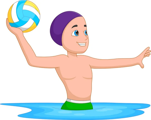 Cartoon Cute Boy Playing Water Polo — Stock Vector