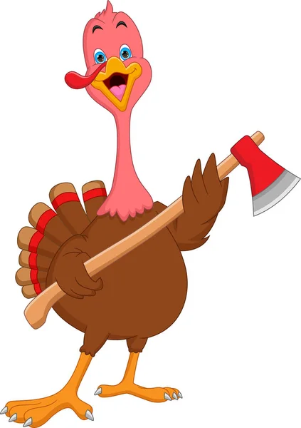 Cartoon Turkey Bird Holding Axe — Stock Vector