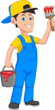 Kovada boyası ve fırçası olan bir ressam.