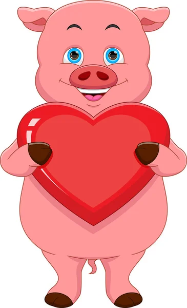 Kreskówka Słodkie Świnia Gospodarstwa Miłość Serca Znak — Wektor stockowy