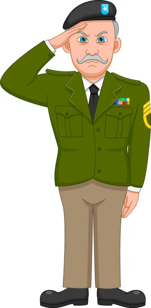 Uomo Militare Pensione Cartone Animato Sfondo Bianco — Vettoriale Stock