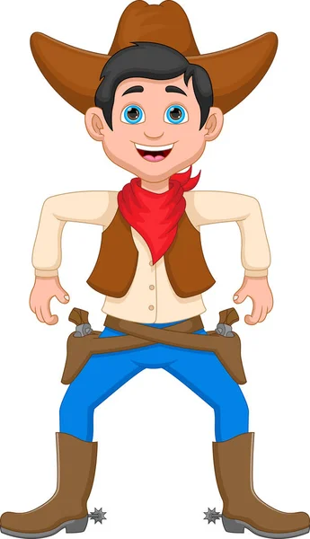 Cartoon Cowboy Met Twee Geweren Klaar Schieten — Stockvector