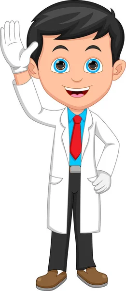 Cartoon Cute Young Doctor Waving — Stock Vector