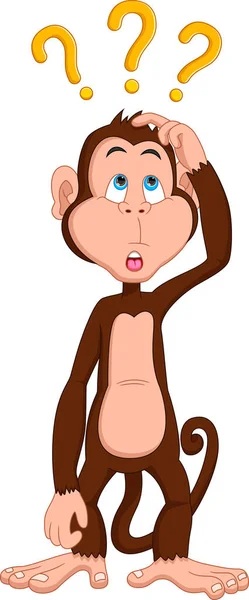 Desenho Animado Macaco Confuso Fundo Branco — Vetor de Stock