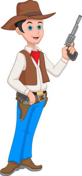 Cartoon Cowboy Holding Gun — Stock Vector