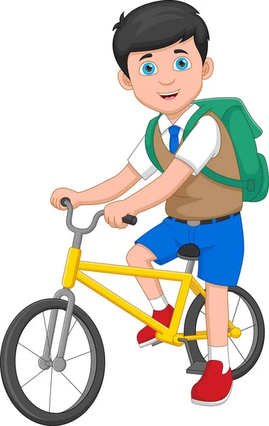 Niño Escuela Dibujos Animados Montar Una Bicicleta — Vector de stock