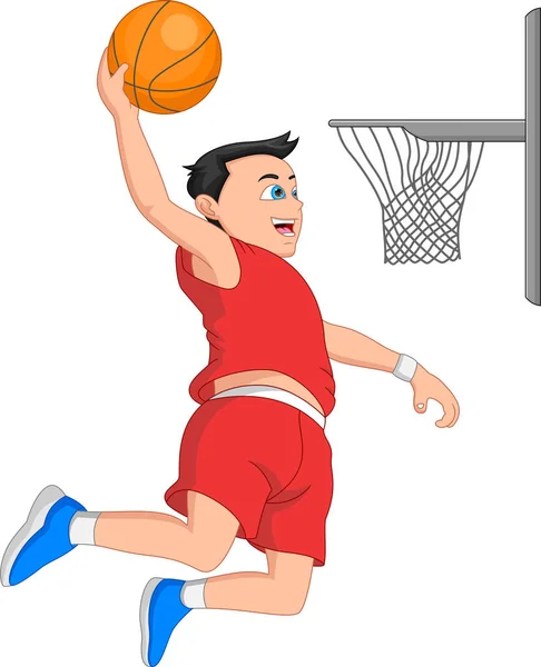 Kreslený Roztomilý Chlapec Hraje Basketbal — Stockový vektor