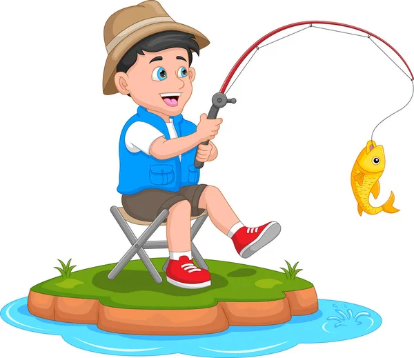 白を背景にした少年釣り漫画 — ストックベクタ