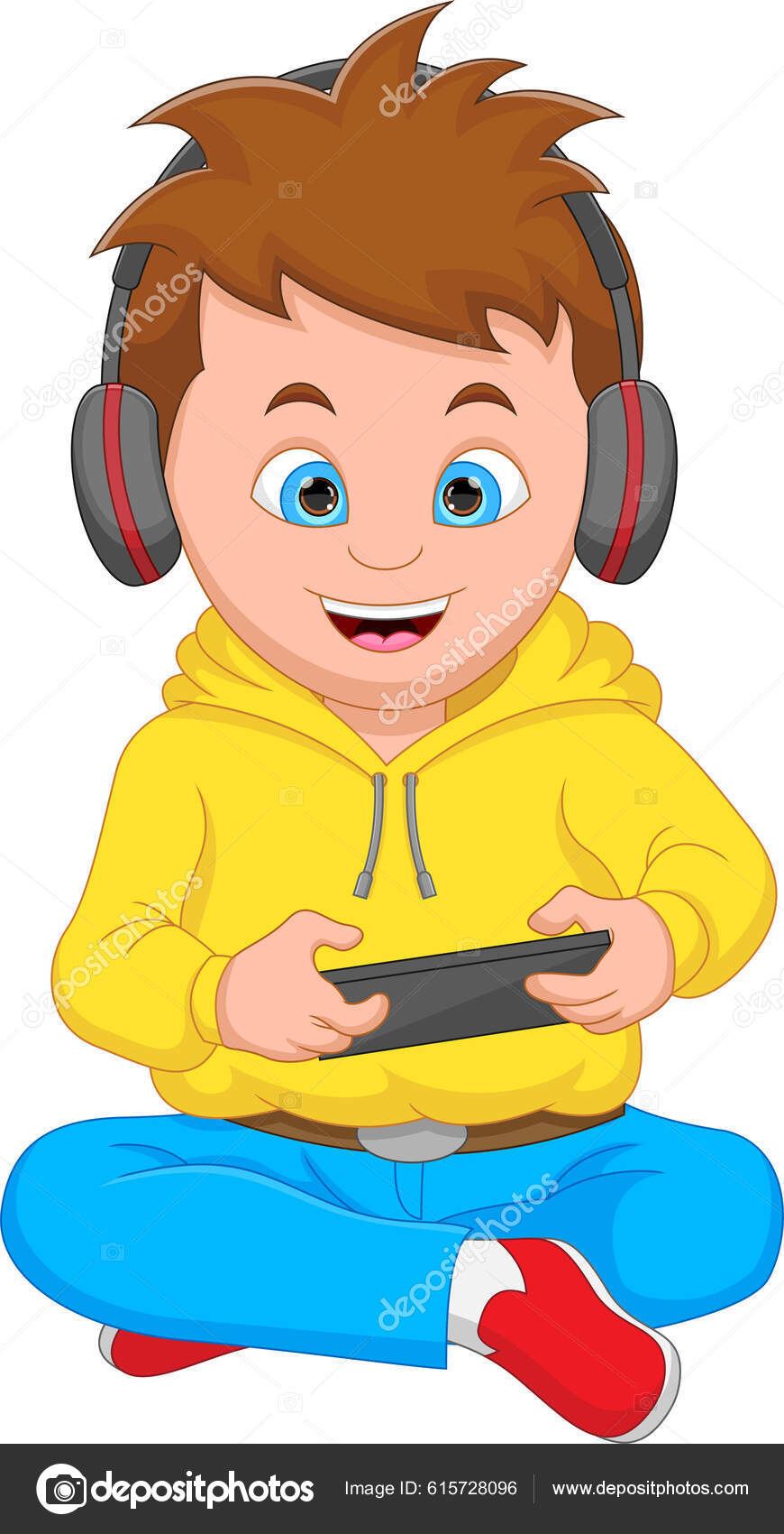 Menino bonito jogando jogo ilustração vetorial dos desenhos