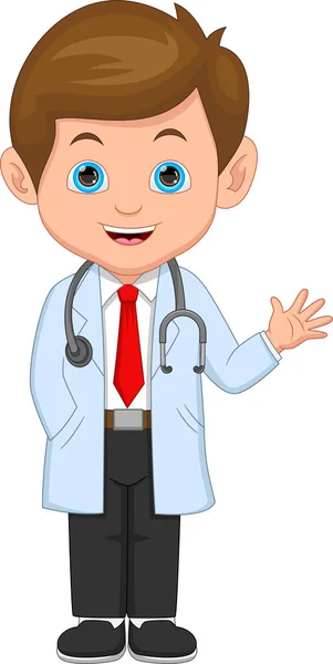 Dibujos Animados Lindo Médico Joven Ondeando — Vector de stock