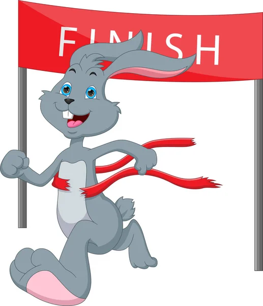 Karikatur Niedliches Kaninchen Läuft Rennen Sieger — Stockvektor