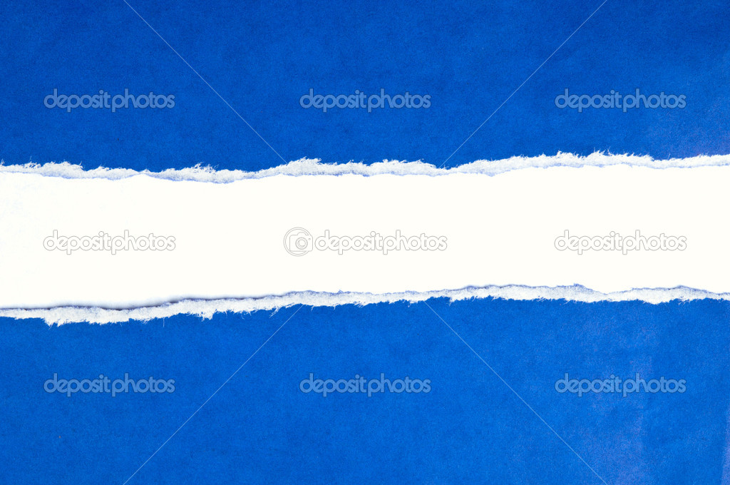 Torn blue paper with white space