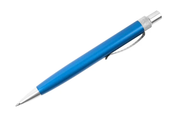 Blue pen closeup on white background — Stock Photo, Image