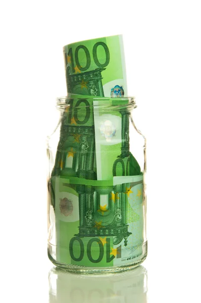 Euro banknotes in jar — Stock Photo, Image