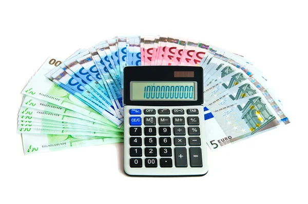 Banknoty euro i kalkulator — Zdjęcie stockowe