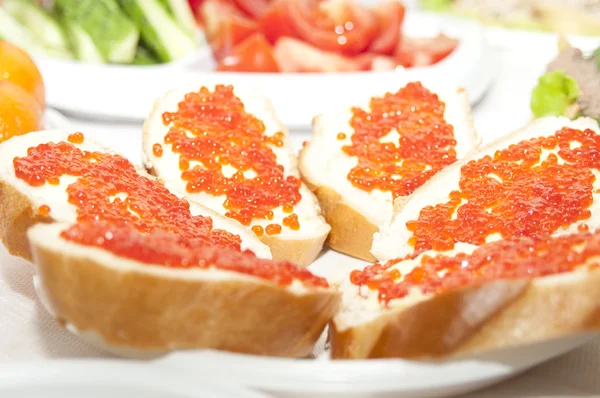 Sandwiches with red caviar — Stock Photo, Image
