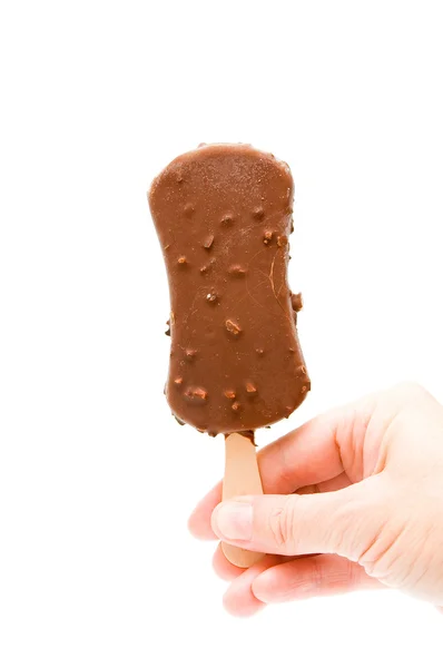 Chocolate ice-cream in hand — Stock Photo, Image