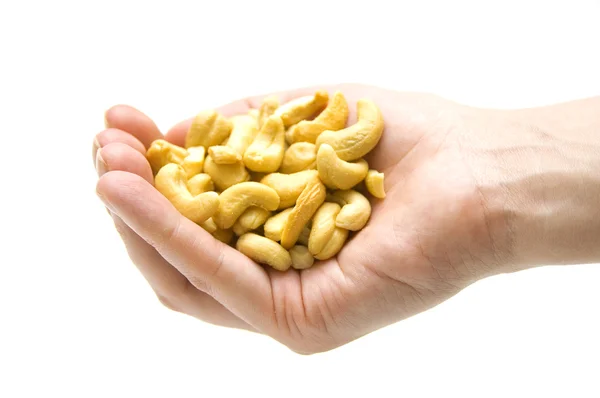 Cashews on a palm — Stock Photo, Image
