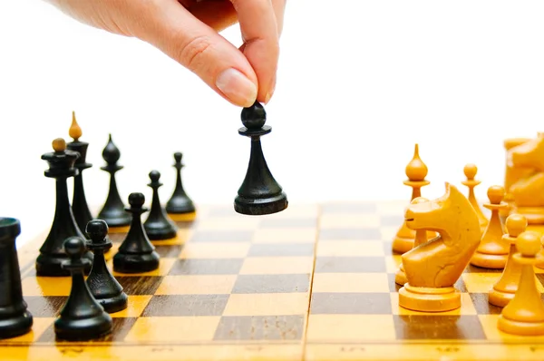 Chessplayer making a move on a chessboard — Stock Photo, Image