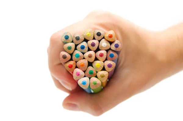 Crayons de couleur à la main sur isolée — Photo