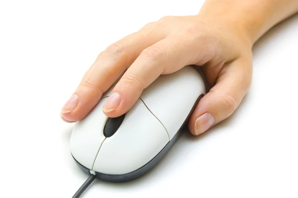 Hand holding PC mouse — Stock Photo, Image