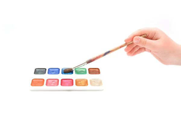 Water-color and hand holding brush — Stock Photo, Image