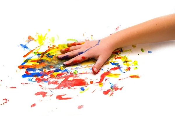 Barn hand på färgstarka bakgrund — Stockfoto