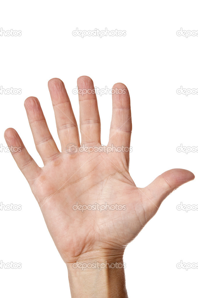 Hand with six fingers isolated on white
