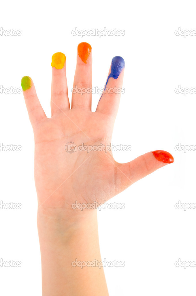 Child fingers painted