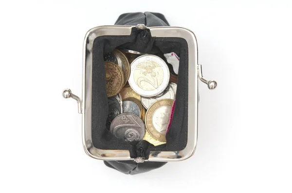 Monedero de apertura con monedas —  Fotos de Stock